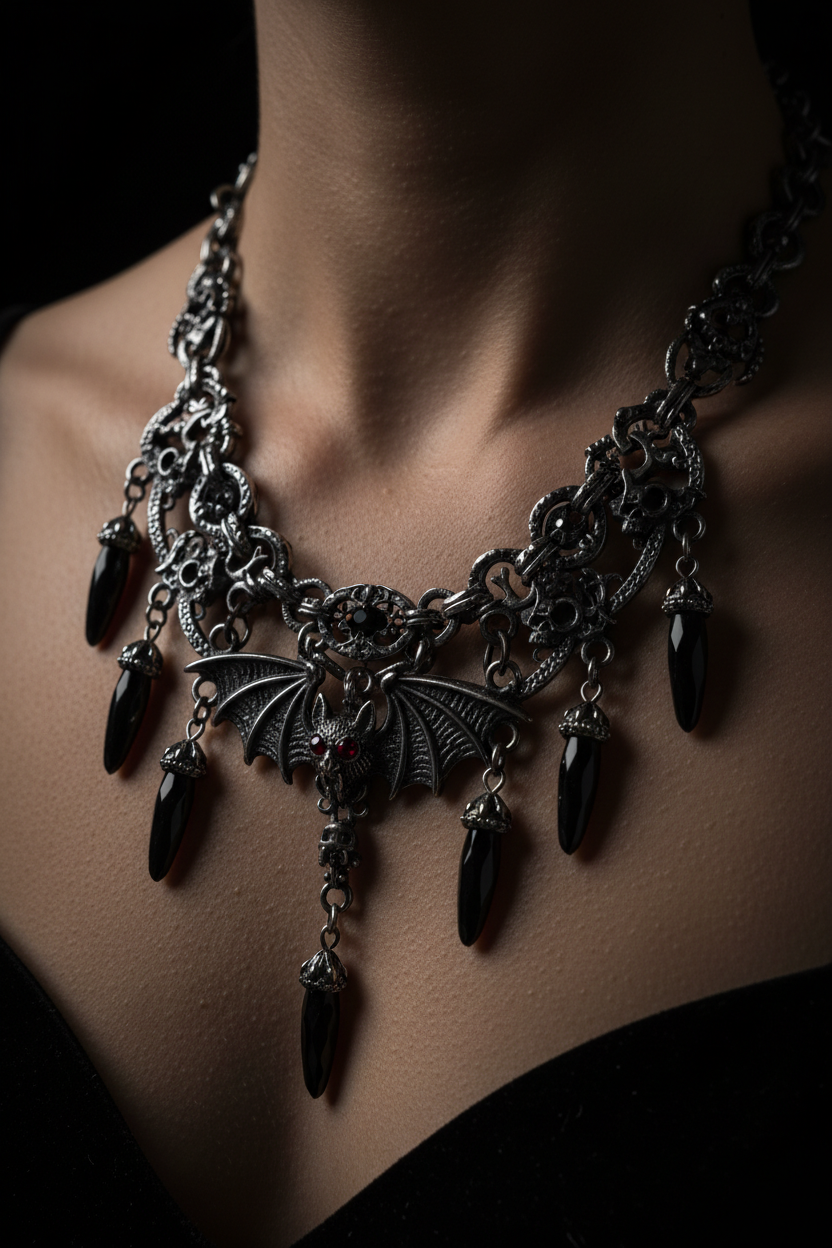 Dark aesthetic necklace close-up