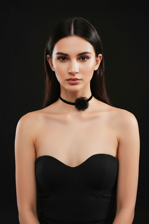 Black Camellia Choker - Small Side