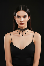 Black Crystal Lace Choker - 5 Pendants