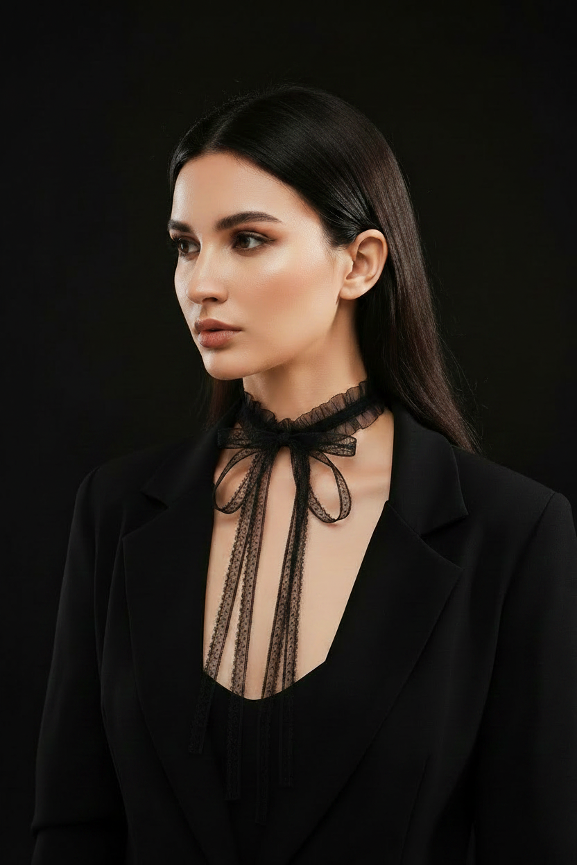 Black Lace Bow Choker - Narrower Band