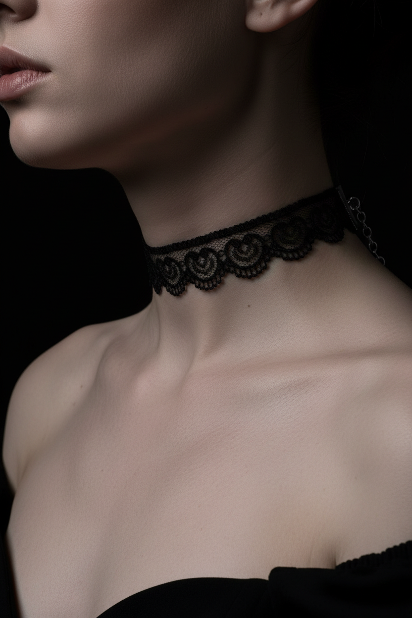 Black Lace Choker on Model