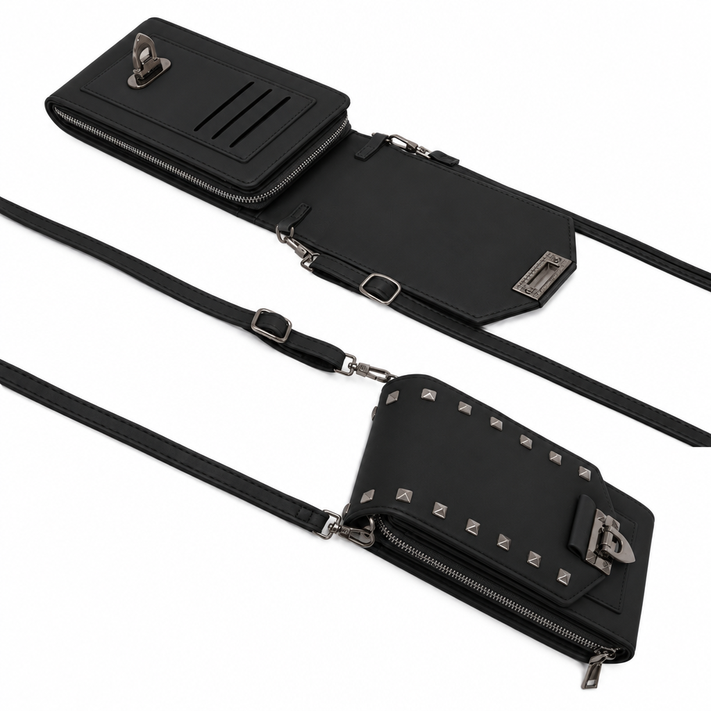 Black rivet bag with straps