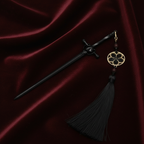 Black Sword Pin Black Tassel - Burgundy Velvet
