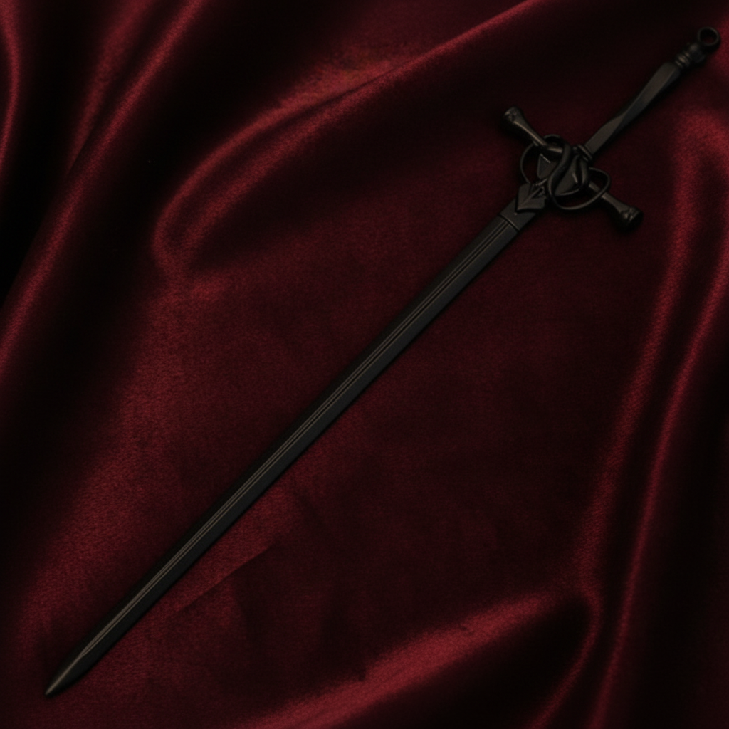 Black Sword Pin No Tassel - Burgundy Velvet