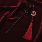 Black Sword Pin Red Tassel - Burgundy Velvet