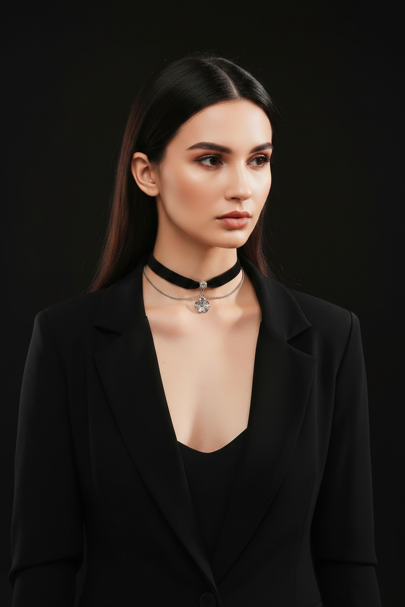 Bloom Chain Velvet Choker - Model