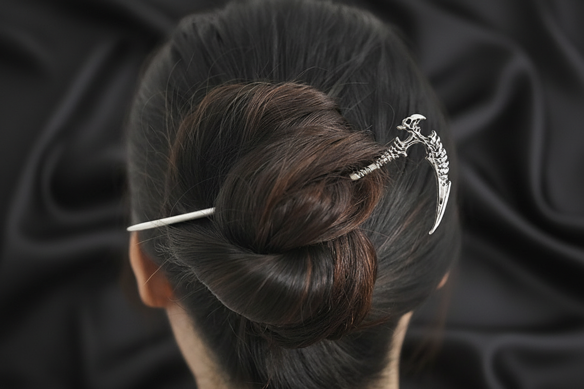 Bone Claw Sickle Hair Pin – Black Satin