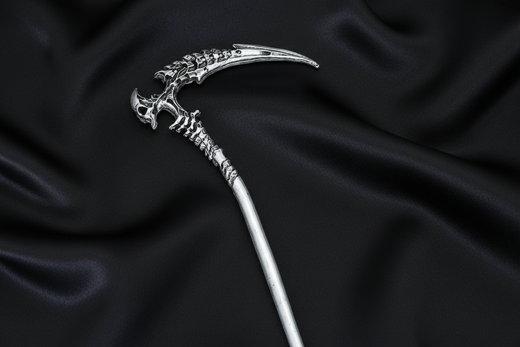Bone Claw Sickle Hair Pin Close-up – Black Satin