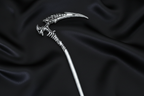 Bone Claw Sickle Hair Pin Close-up – Black Satin