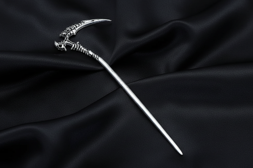 Bone Claw Sickle Hair Pin Full View – Black Satin