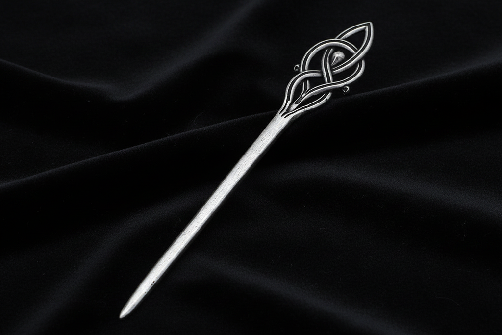 Celtic Knot Hair Pin – Antique Silver – Black Velvet