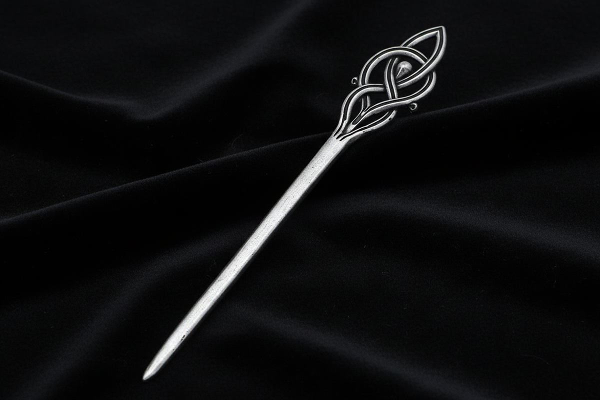 Celtic Knot Hair Pin – Antique Silver – Black Velvet