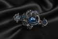 Crystal Filigree Hair Clip – Blue – Black Satin