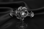 Crystal Filigree Hair Clip – Grey – Black Satin