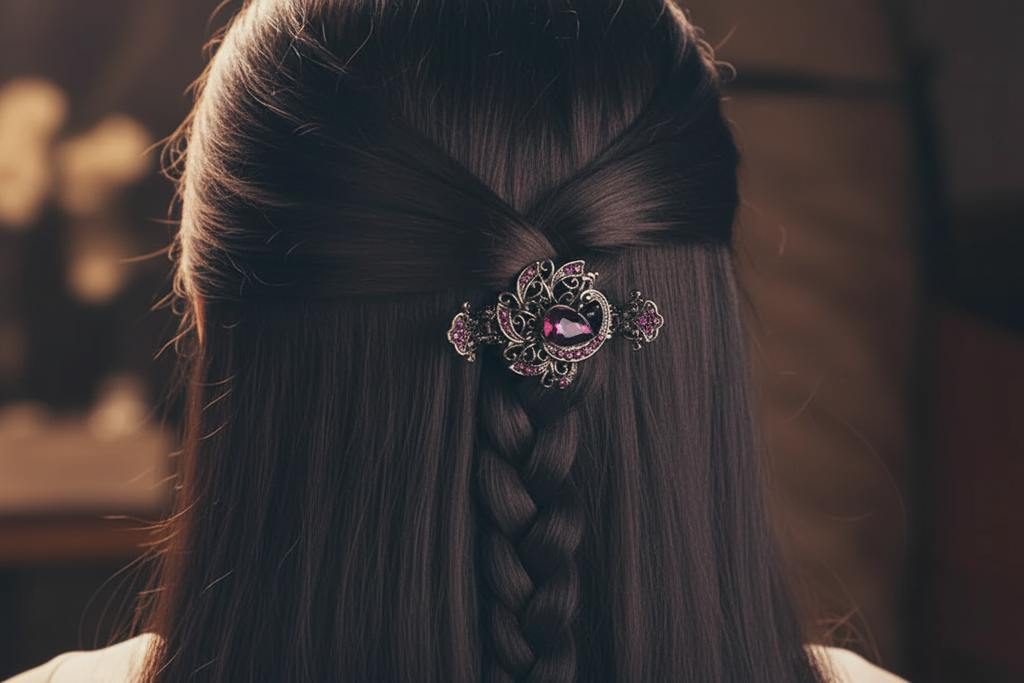 Crystal Filigree Hair Clip – Purple – Dark Hair Lifestyle
