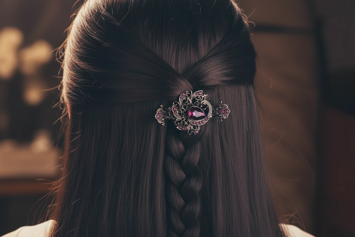 Crystal Filigree Hair Clip – Purple – Dark Hair Lifestyle