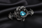 Crystal Filigree Hair Clip – Sky Blue Center – Black Satin