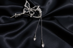 Dark Butterfly Chain Hair Clip – Silver – Black Satin v4