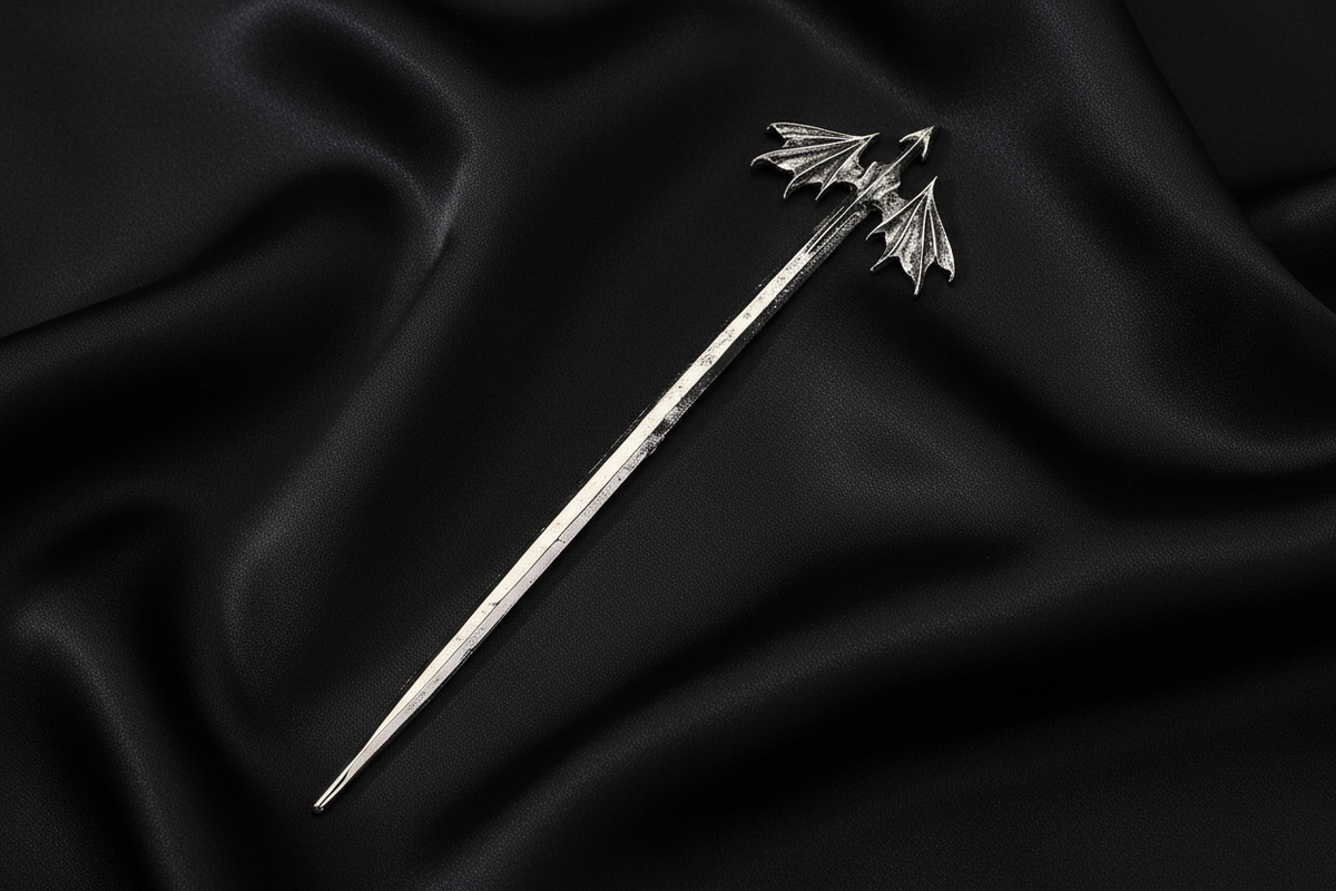 Dragon Wing Hair Stick – Black Satin