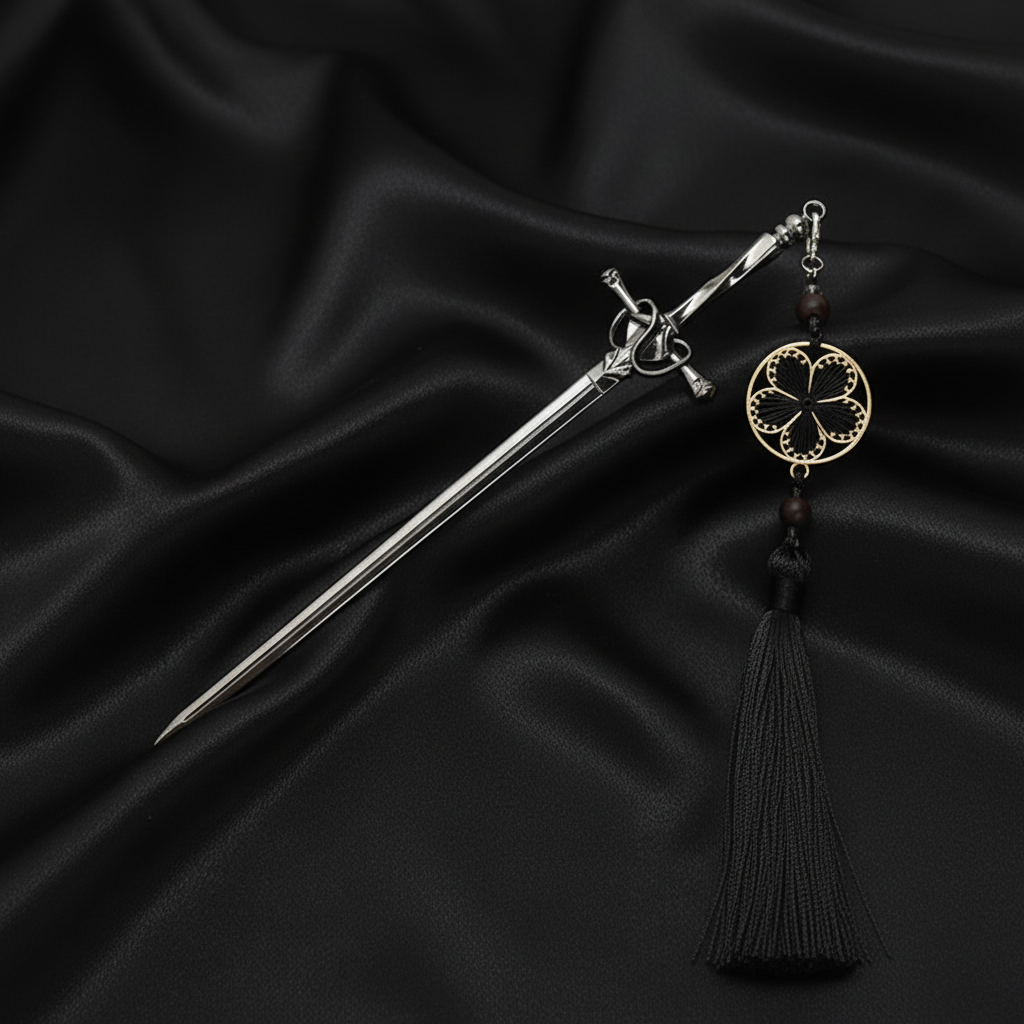 Gun Metal Sword Pin - Black Tassel
