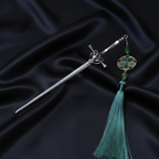 Gun Metal Sword Pin - Green Tassel
