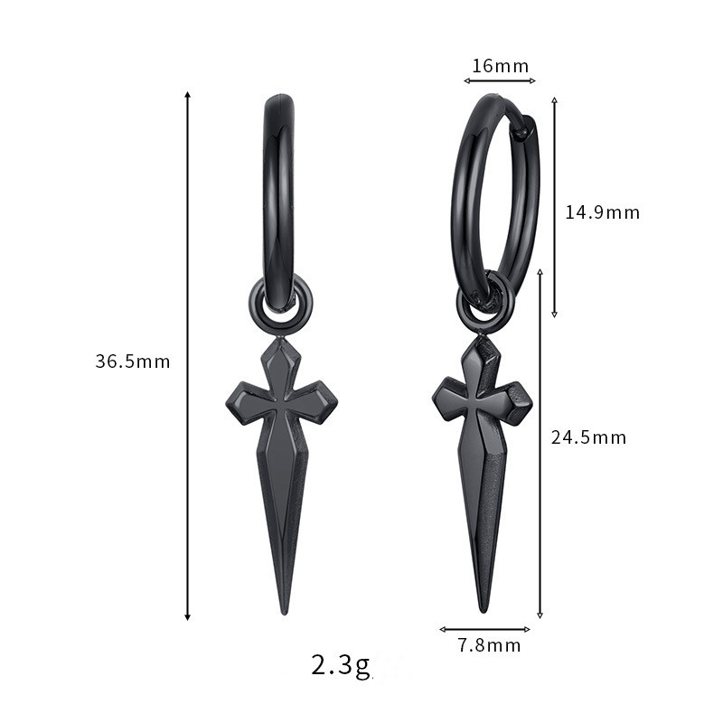 Nightblade Cross Hoop Earrings dimensions