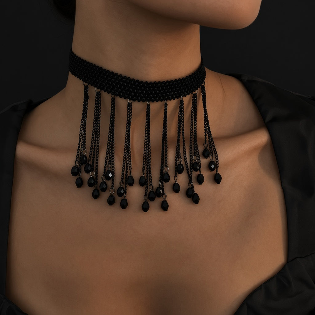 Noir Lace Crystal Drop Choker