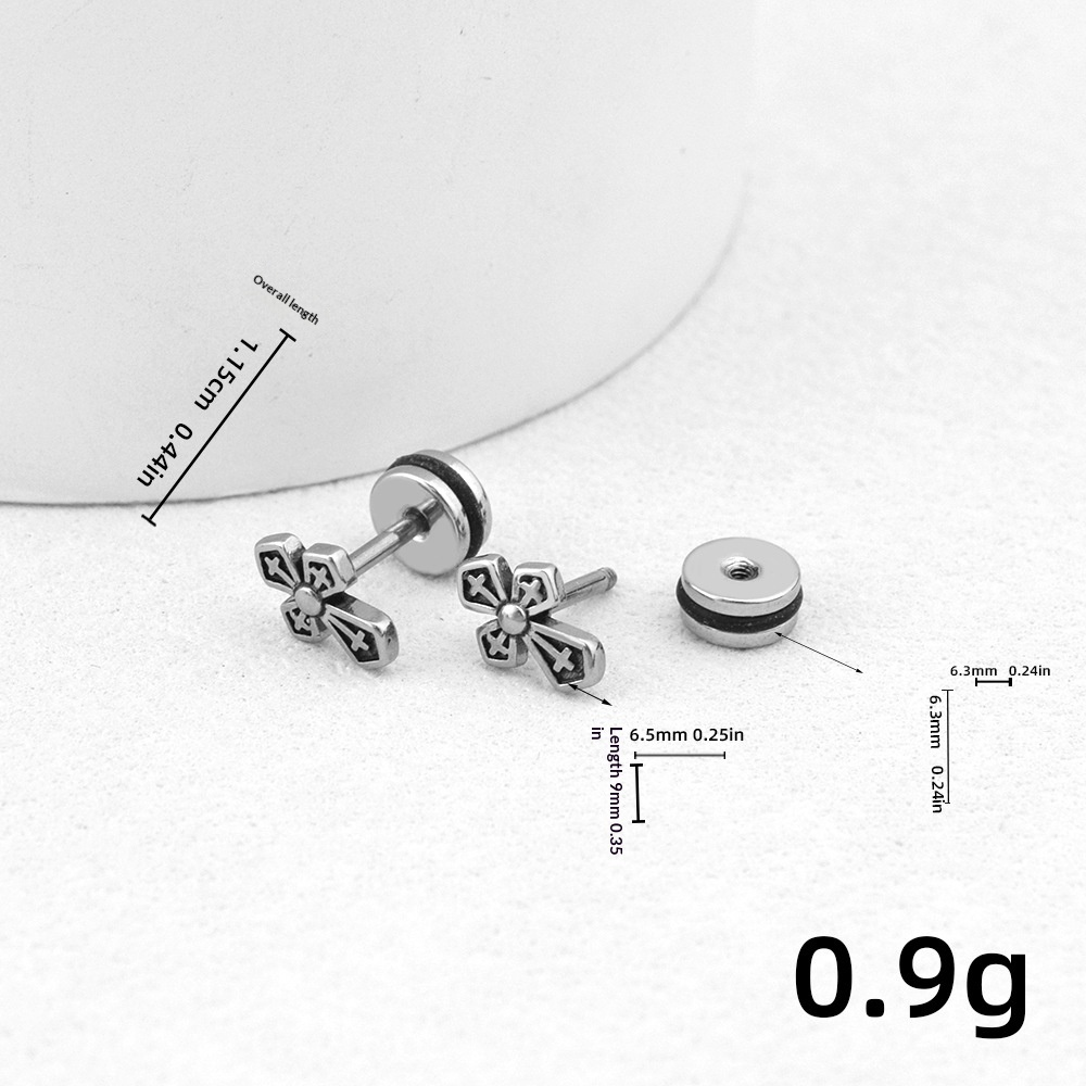 Vesper Cross Stud Earring dimensions and screw-back closure