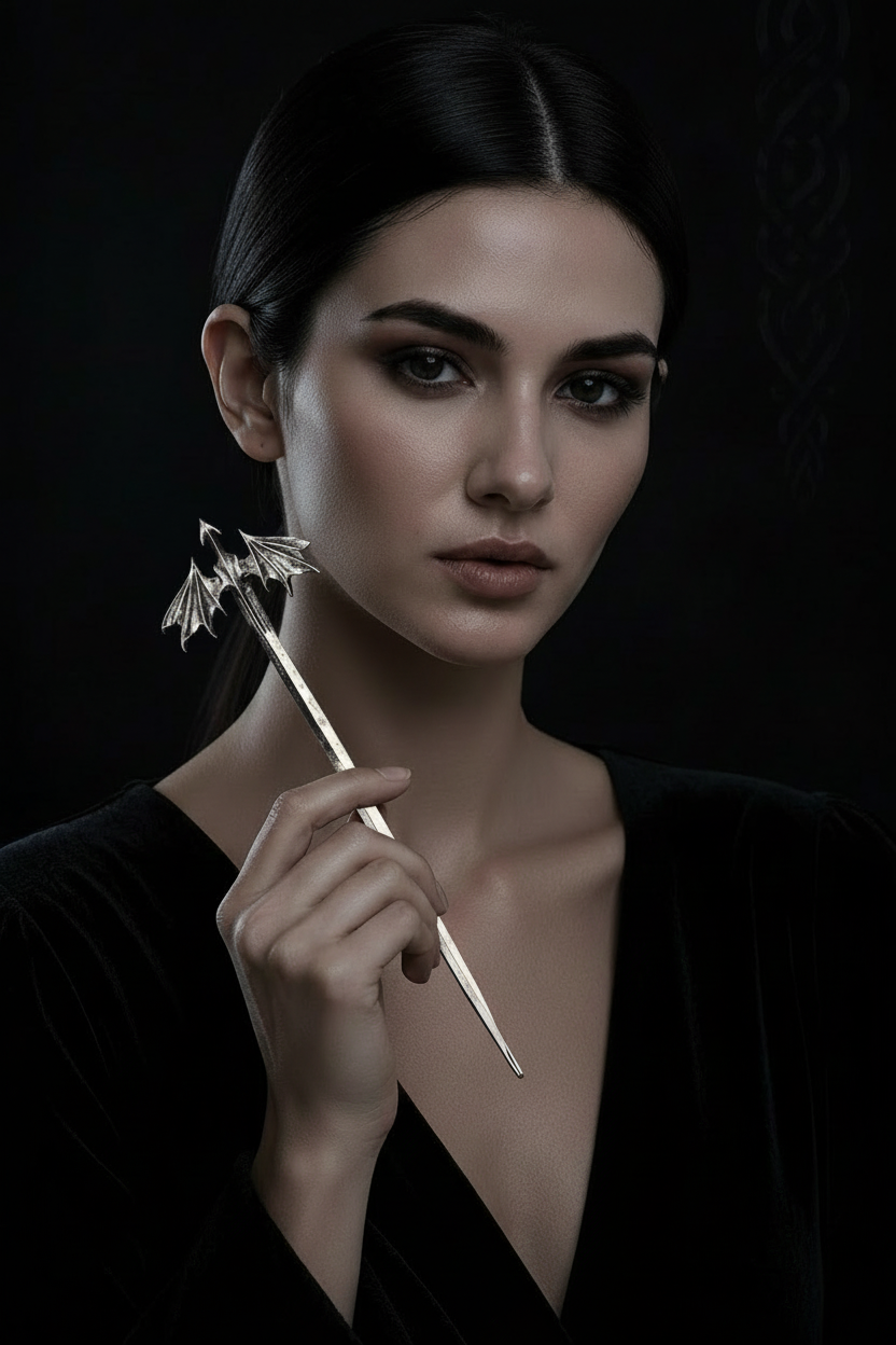 Model drži novi bat-wing hair pin