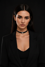 Model sa crnim velvet chokerom i srebrnim X detaljem