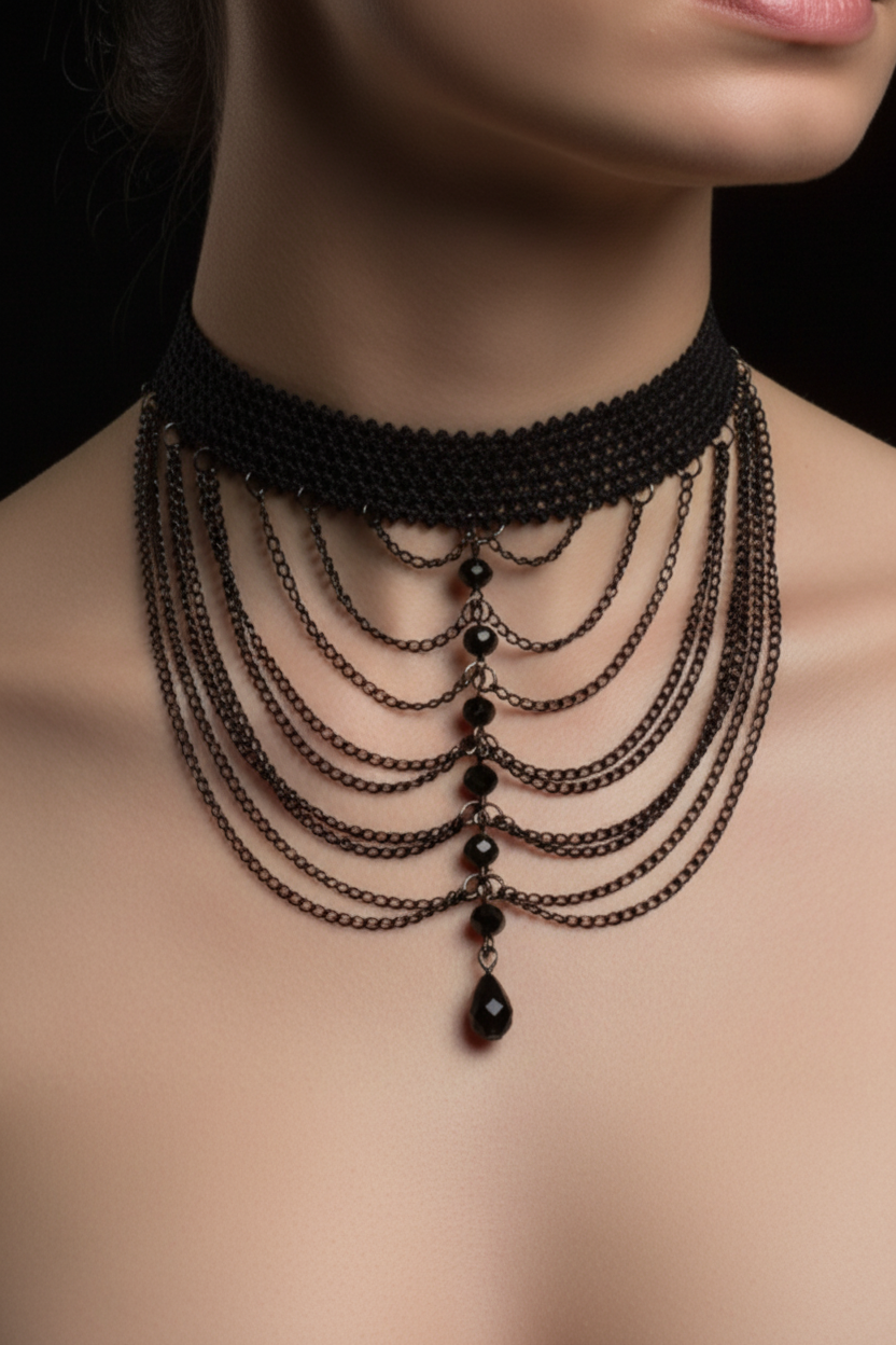 Noir Cascade Chain Choker - Detail