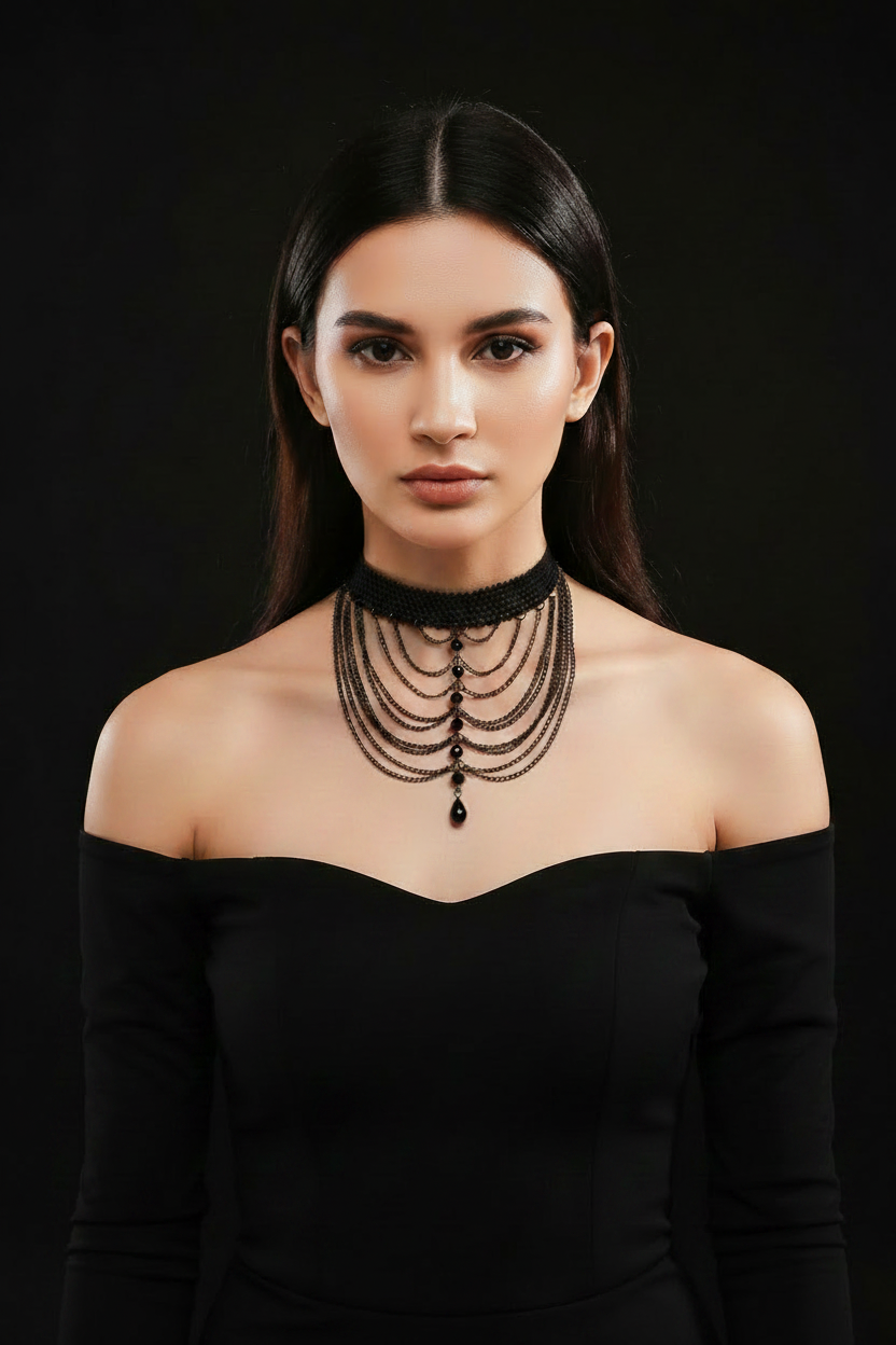 Noir Cascade Chain Choker - Shorter Chains