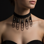 Noir Chain Fringe Crystal Choker - Model