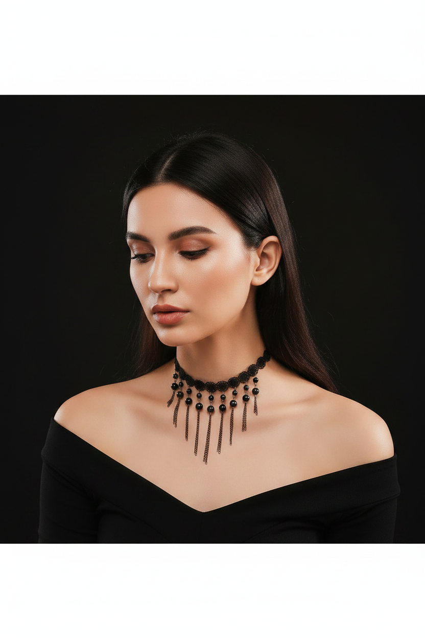 Noir Lace Pearl Choker - New Pose