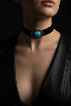 Oval Turquoise Velvet Choker - On Neck
