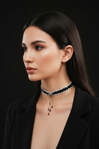 Plush Rose Tassel Choker - Side Gaze
