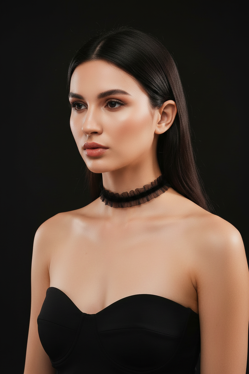 Ruffled Lace Edge Choker - Slim