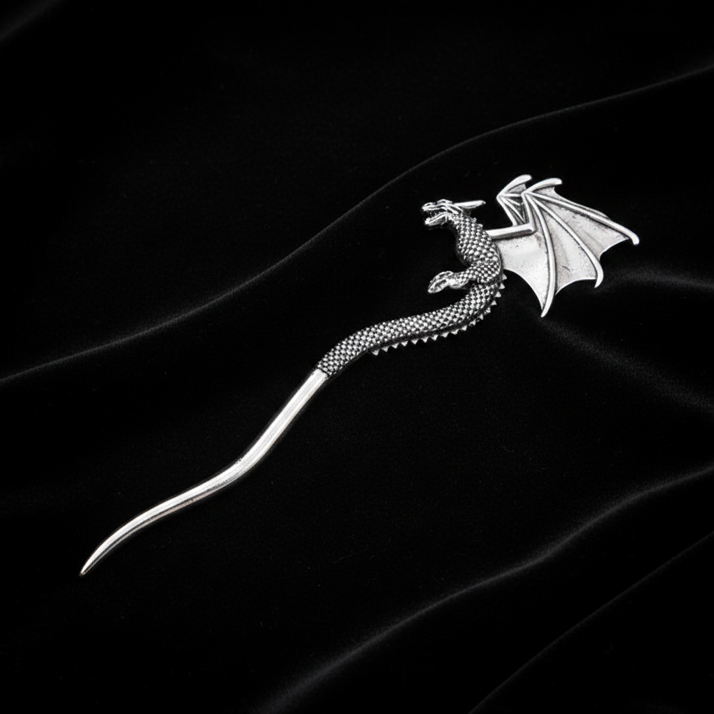 Shadow Drake Hair Pin on Black Velvet