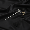Silver Black Sword Pin - Black Tassel