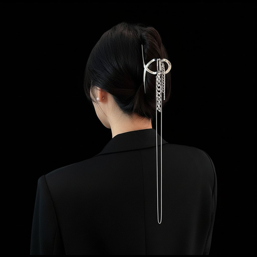 Silver Hair Clip Pure Black Background