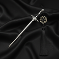 Silver Sword Hair Pin - Black Tassel