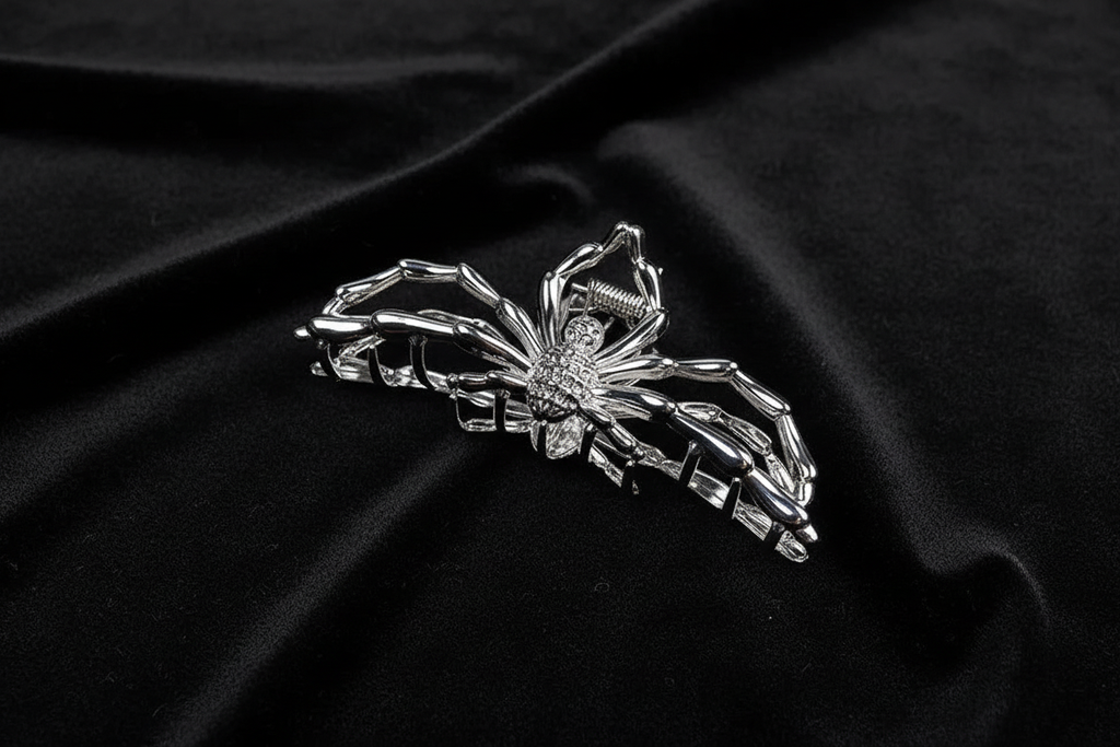 Spider Claw Hair Clip – Silver – Black Velvet