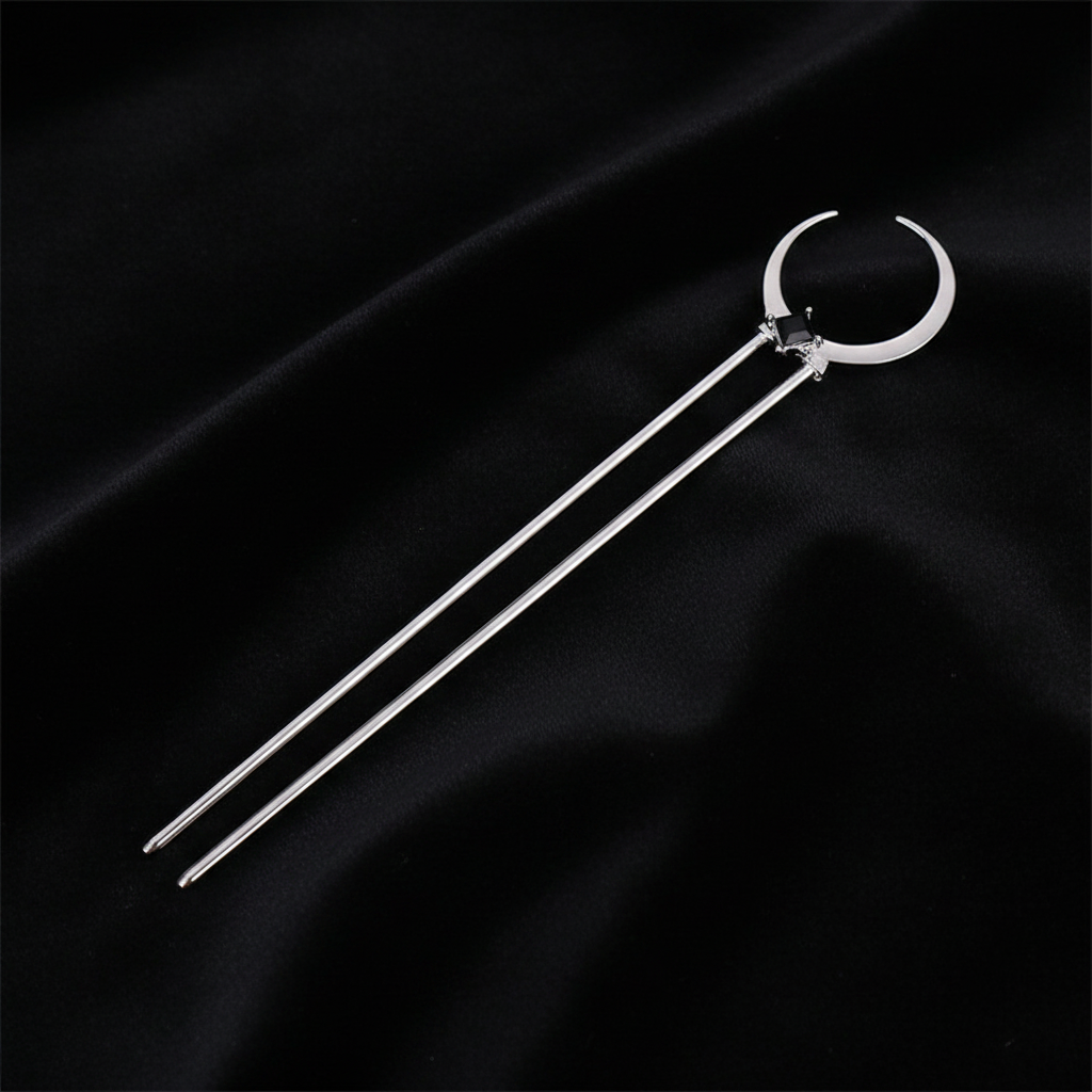 Twilight Crescent Hair Pin – Black Velvet