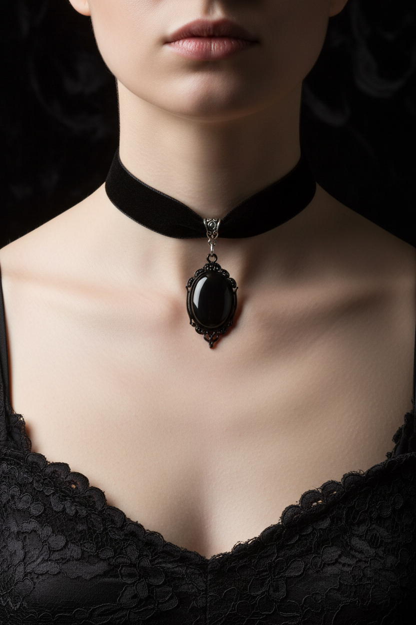 Velvet Gem Drop Choker - On Model
