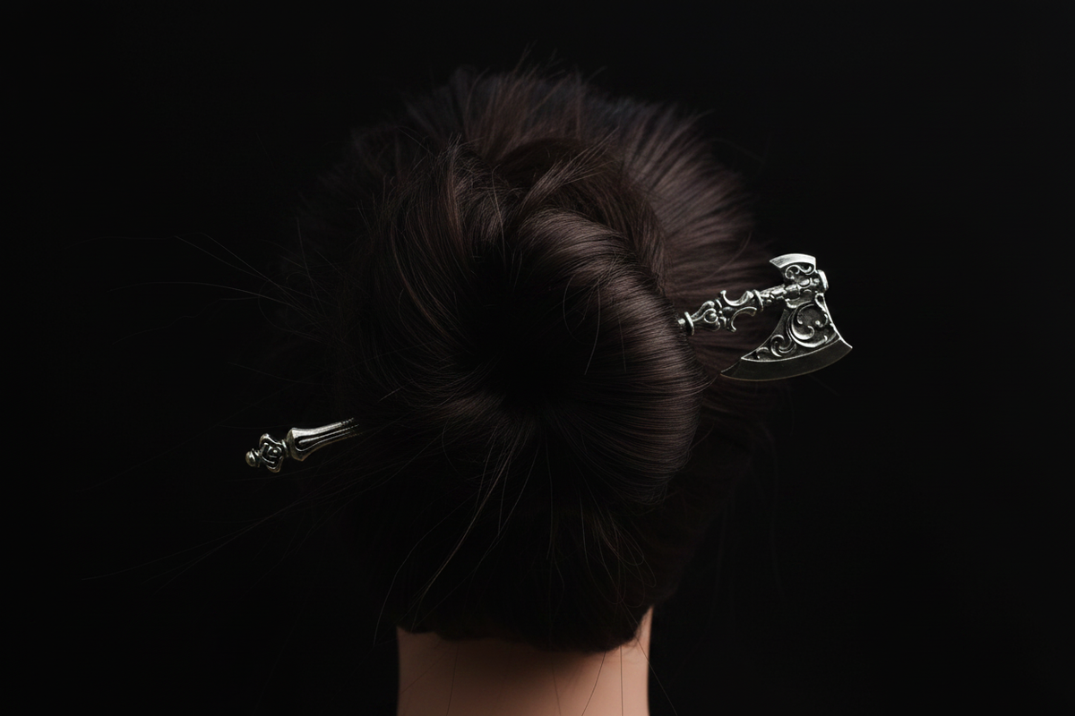 Viking Axe Hair Pin – In Hair – New Dark BG