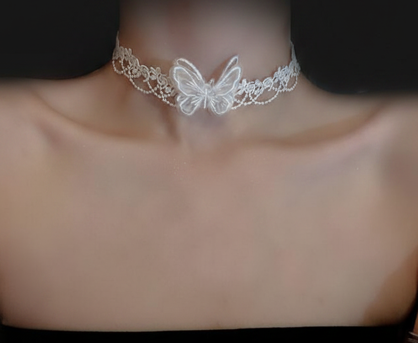 White Butterfly Choker - dark background