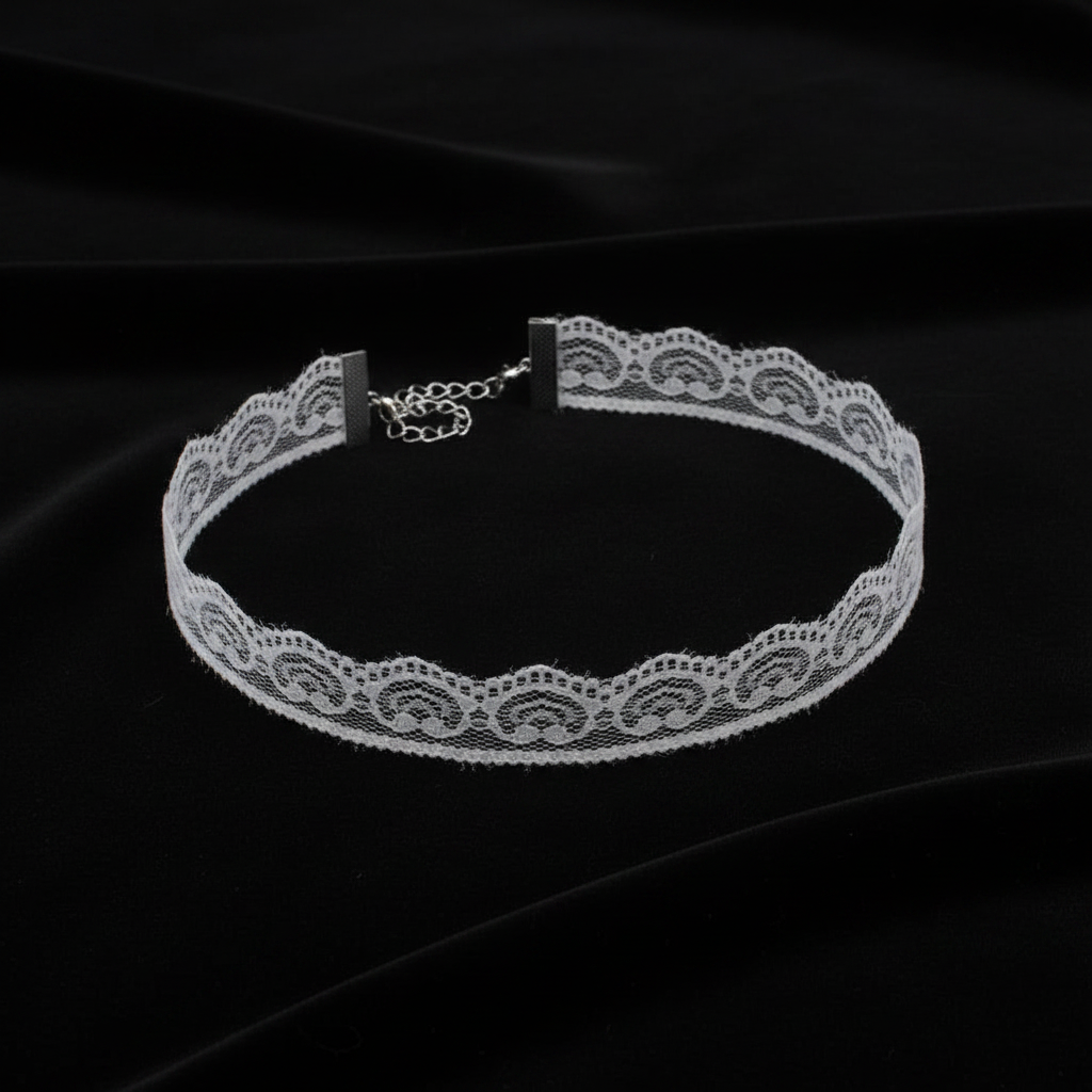 White Lace Choker - Fixed Chain