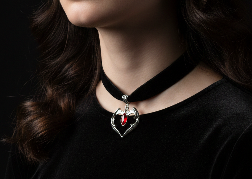 Winged Heart Velvet Choker - On Model