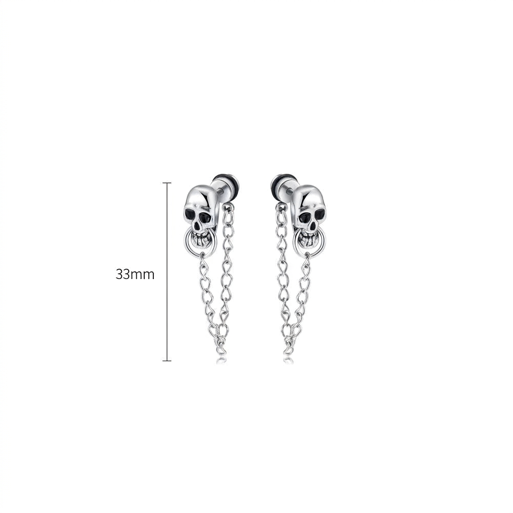 Wraith Skull Chain Stud Earrings, samo dimenzije